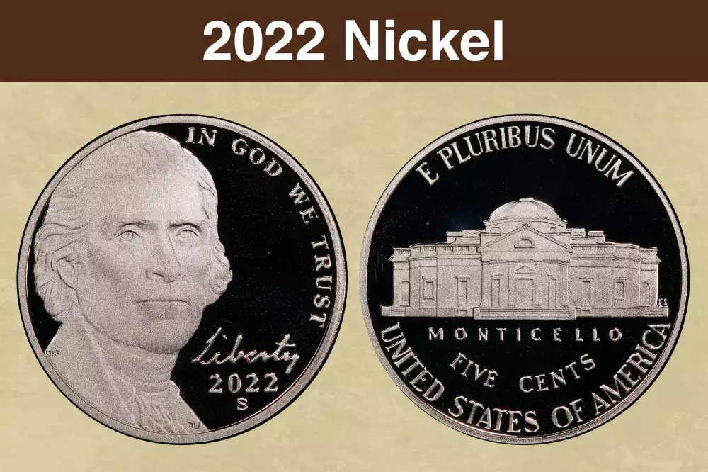 2022 Jefferson nickel obverse and reverse showing mint mark location